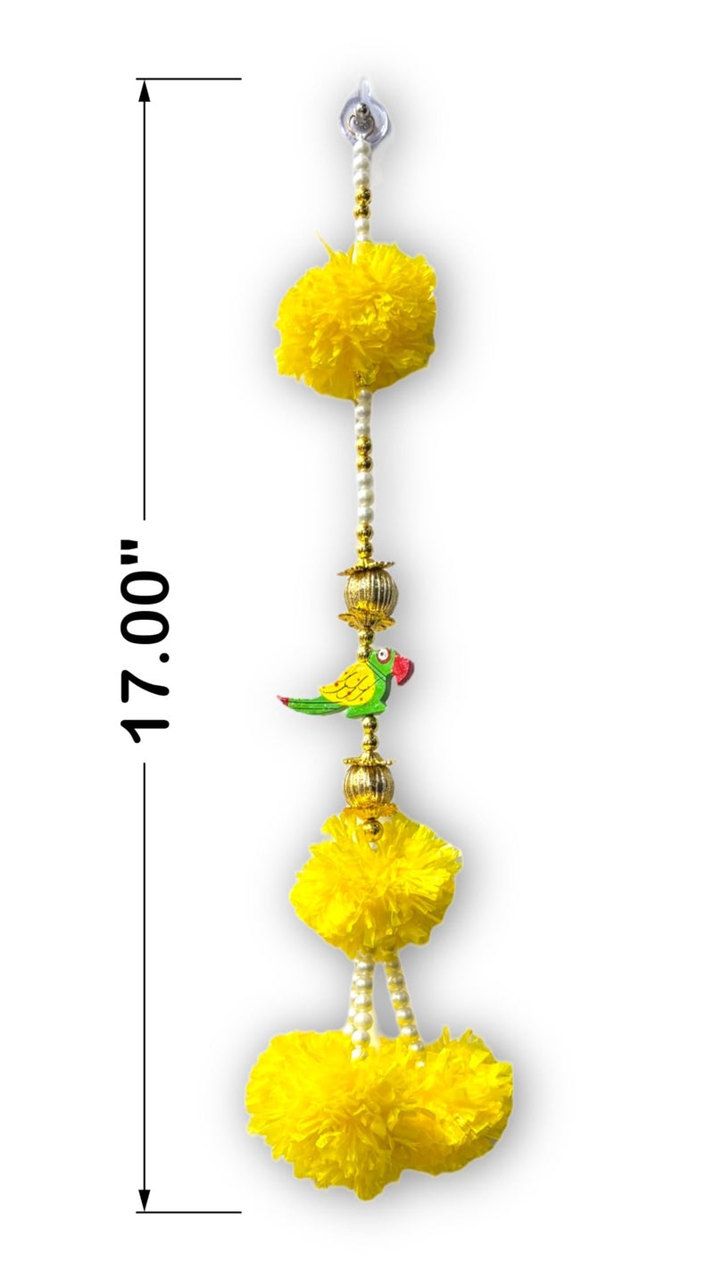 Smaran Artificial Marigold Flowers and Parrot Door Hanging, Toran with Golden White Beads Traditional Door Hanging Latkan for Door, Wall Hanging, Home Decor, Pooja Room, Latkan for Festival Decoration - Image 5