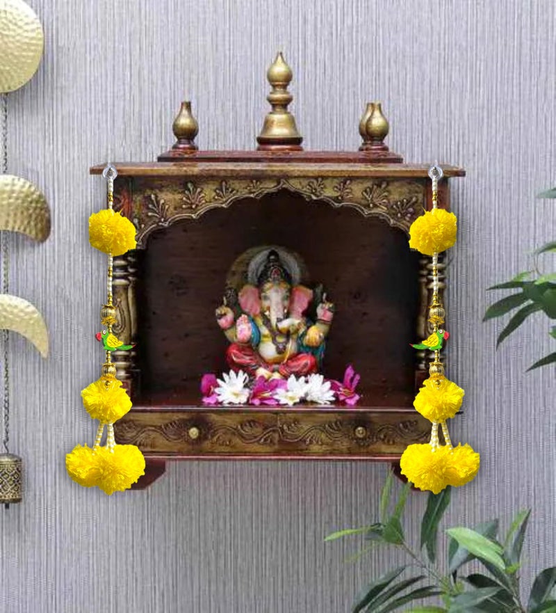 Smaran Artificial Marigold Flowers and Parrot Door Hanging, Toran with Golden White Beads Traditional Door Hanging Latkan for Door, Wall Hanging, Home Decor, Pooja Room, Latkan for Festival Decoration - Image 2