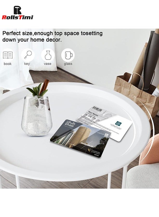 رولستيمي صينية معدنية طاولة جانبية أريكة طاولة صغيرة مستديرة نهاية الجداول مع صينية مستديرة قابلة للإزالة طاولة القهوة المستديرة للخارجية أو في الأماكن المغلقة الأبيض - Image 4