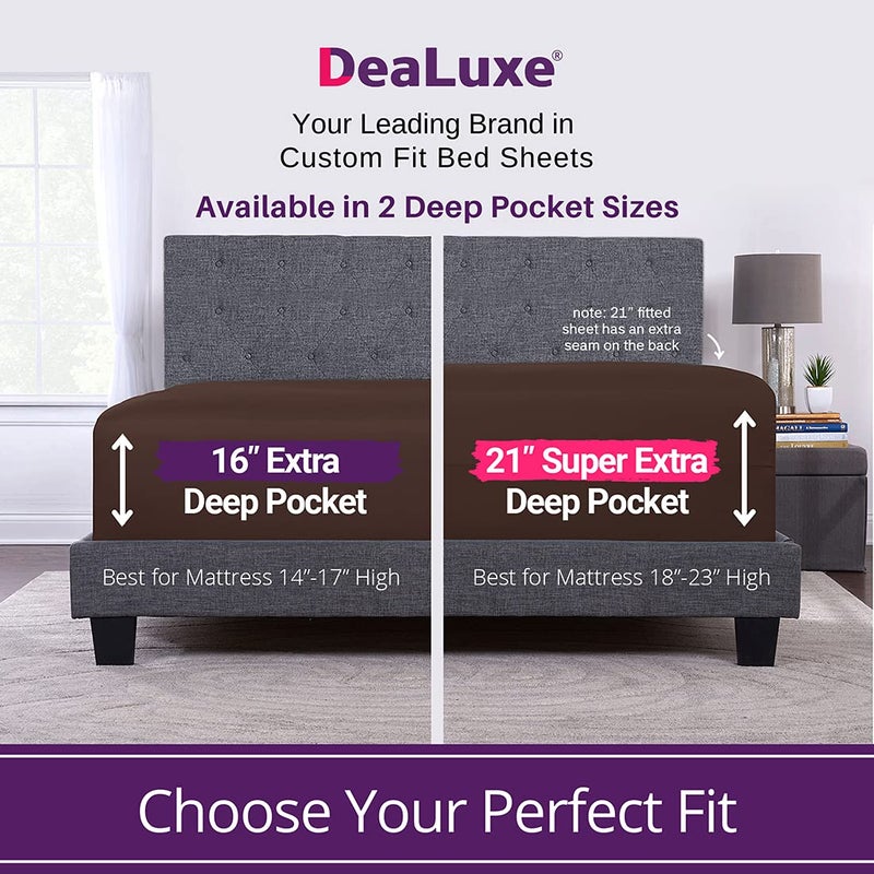 DeaLuxe Fitted Sheets Queen Size - Queen Fitted Sheet Only Deep Pocket Queen Fitted Sheet - Real 16  Fitted Bed Sheets Fit Perfectly 14 -18  Deep Mattress & Toppers - 1 Piece Bottom Fitted Sheet Queen - Brown - Image 2