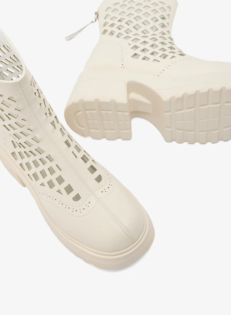 Ginger Chunky Laser Cut Ankle Boots