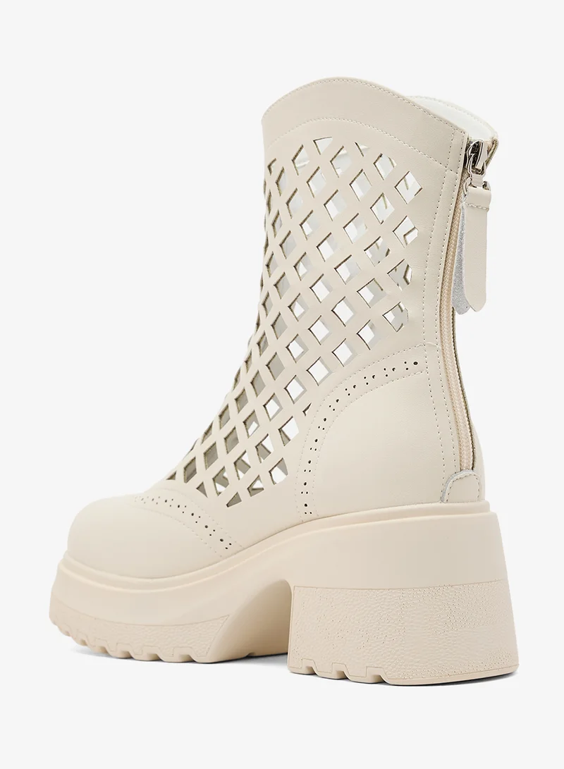 Ginger Chunky Laser Cut Ankle Boots