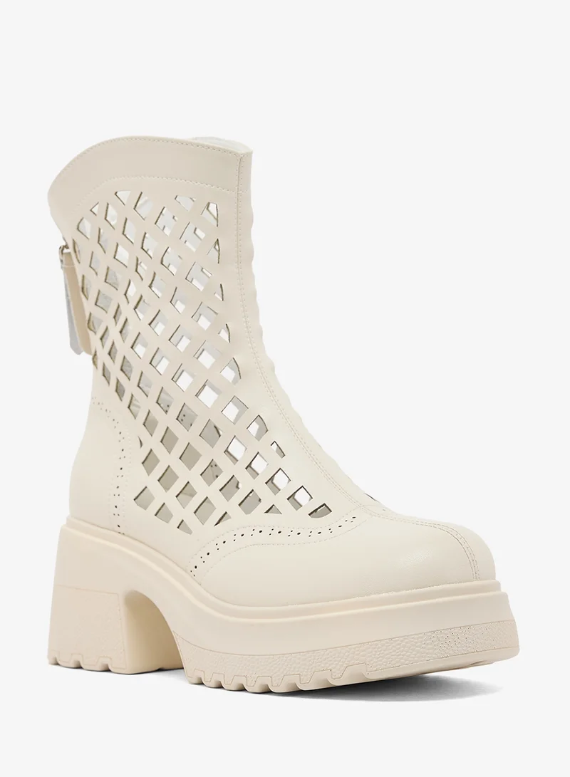Ginger Chunky Laser Cut Ankle Boots