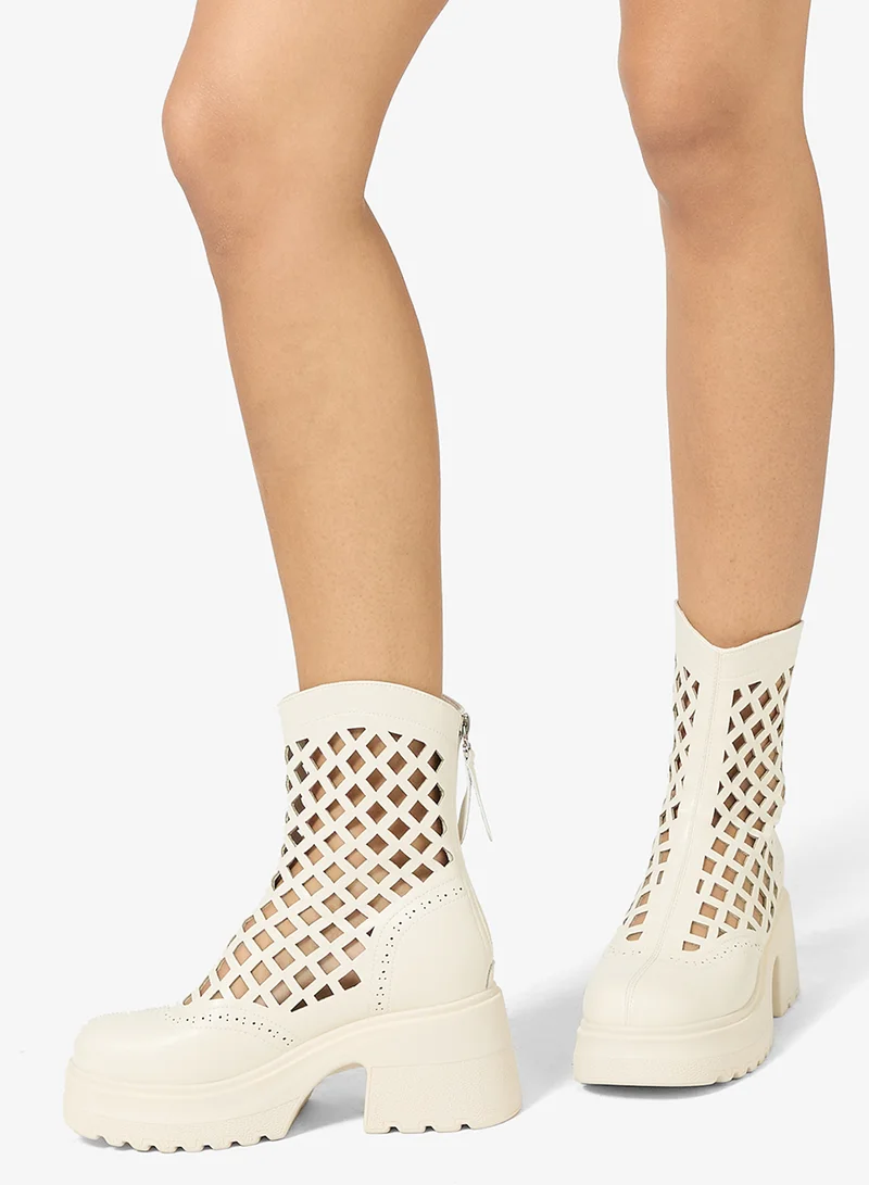 Ginger Chunky Laser Cut Ankle Boots