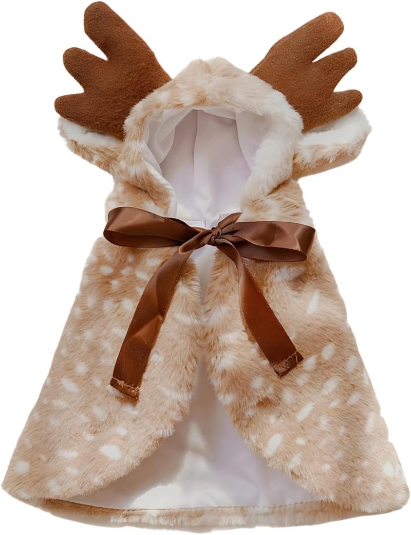 Fawn Spotted Reindeer Poncho Dog Clothes, Soft Fleece Puppy Cape, Christmas, Adjustable Ties - Image 1