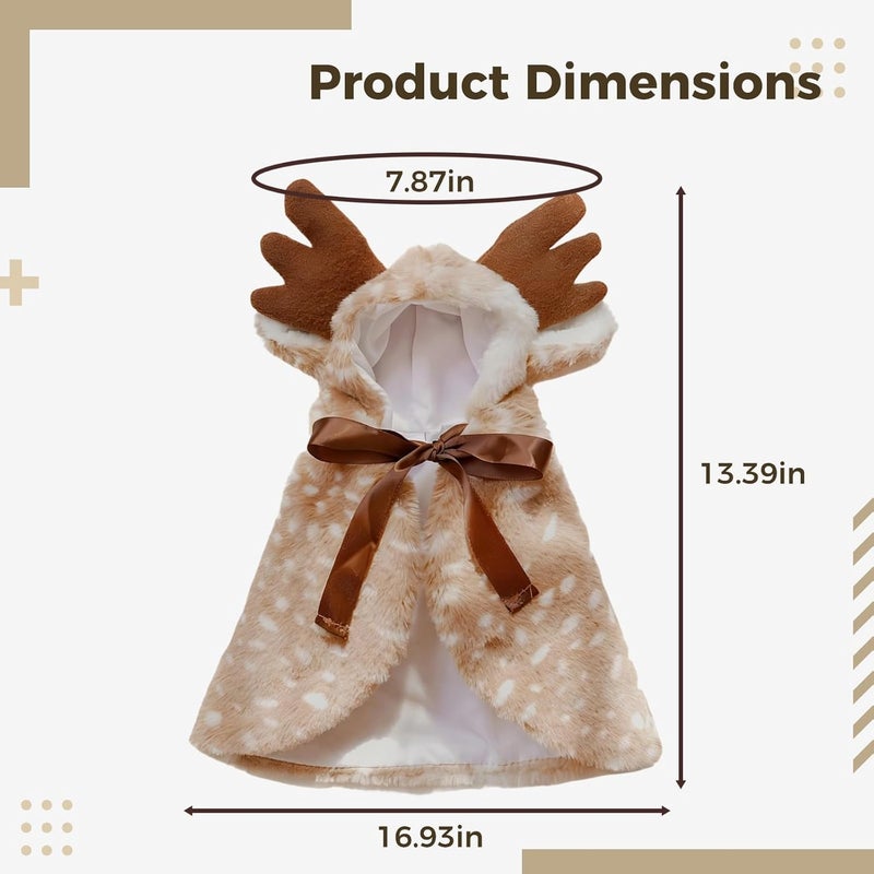 Fawn Spotted Reindeer Poncho Dog Clothes, Soft Fleece Puppy Cape, Christmas, Adjustable Ties - Image 4
