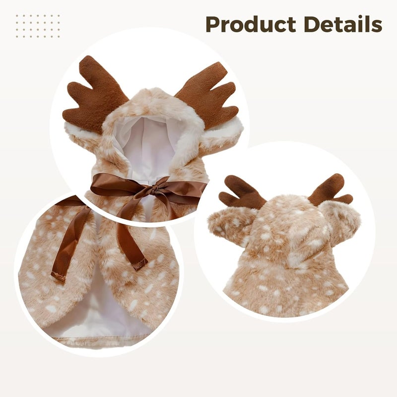 Fawn Spotted Reindeer Poncho Dog Clothes, Soft Fleece Puppy Cape, Christmas, Adjustable Ties - Image 3