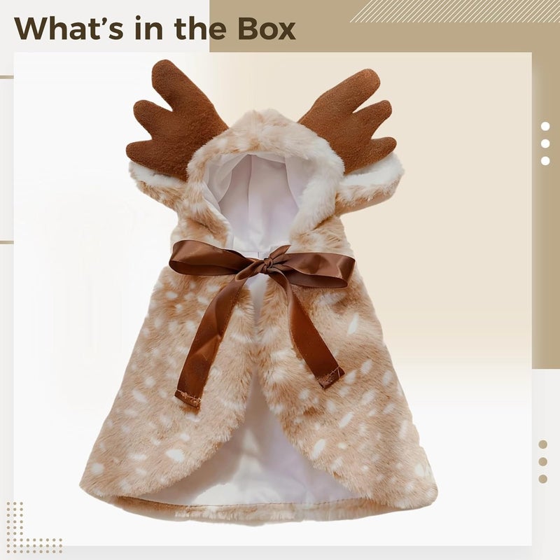 Fawn Spotted Reindeer Poncho Dog Clothes, Soft Fleece Puppy Cape, Christmas, Adjustable Ties - Image 5