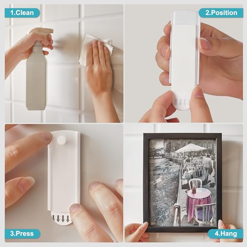 JELLYSUB Large Canvas Hangers, 6 Picture Hangers, 10 Large Removable Adhesive Strips, Damage Free Picture Hanging Hooks Heavy Duty, Wall Hangers Without Nails - Image 4