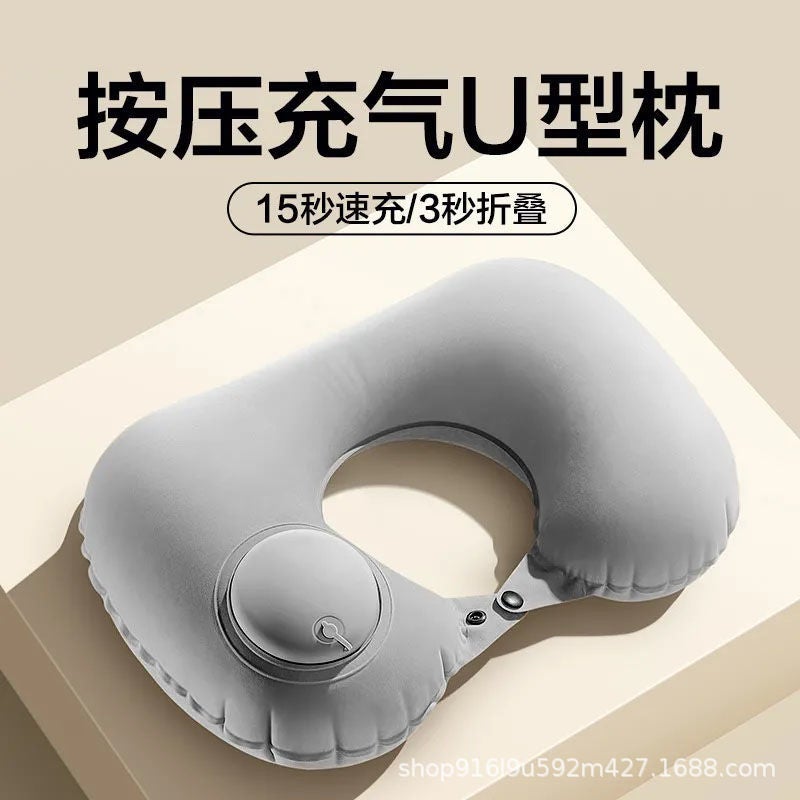 Press Inflatable Pillow Compressed U-Shaped Pillow Travel Supplies Vehicle Travel Travel Travel Work Home U-Shaped Headrest - Image 5