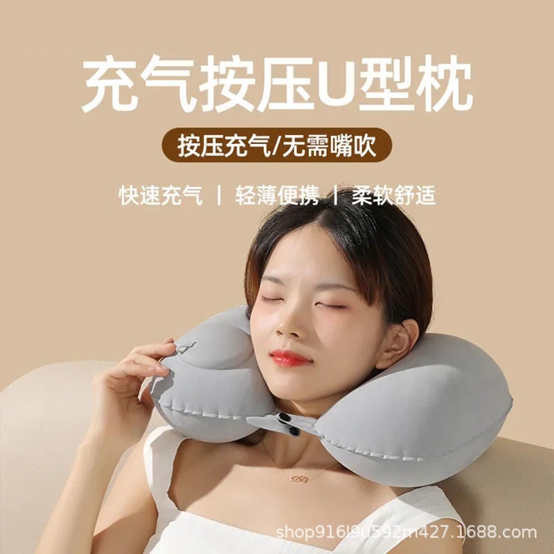 Press Inflatable Pillow Compressed U-Shaped Pillow Travel Supplies Vehicle Travel Travel Travel Work Home U-Shaped Headrest - Image 4