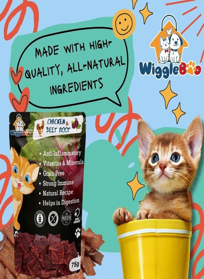 WiggleBoo مكافآت ويغل بو للقطط بنكهة الدجاج والشمندر | تدعم جهاز المناعة والهضم | وجبات خفيفة صحية مقرمشة | 75 غرام - Image 2