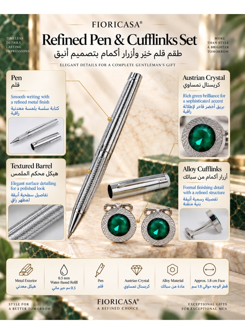 فوريكاسا طقم هدايا رجالي فاخر من FIORICASA مع ساعة وقلم وأزرار أكمام وعلبة هدايا فاخرة وحقيبة هدايا وبطاقة تهنئة - Image 5
