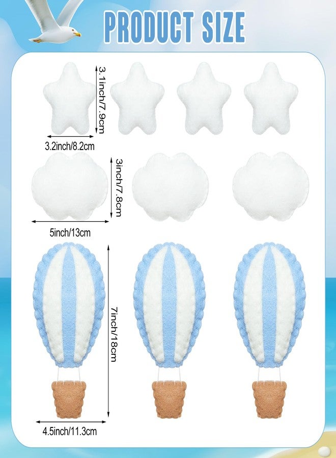 Poen مجموعة ديكورات غرف الأطفال من بوين، 10 قطع، تتضمن بالونات هواء ساخن على شكل نجوم وسحب، ديكور جداري غربي لغرفة النوم، غيوم صغيرة من اللباد، نجوم، بالونات هواء ساخن، جدار من اللباد لغرفة نوم الأطفال (أزرق). - Image 2