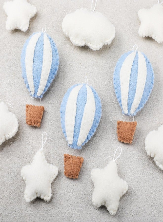 Poen مجموعة ديكورات غرف الأطفال من بوين، 10 قطع، تتضمن بالونات هواء ساخن على شكل نجوم وسحب، ديكور جداري غربي لغرفة النوم، غيوم صغيرة من اللباد، نجوم، بالونات هواء ساخن، جدار من اللباد لغرفة نوم الأطفال (أزرق). - Image 4