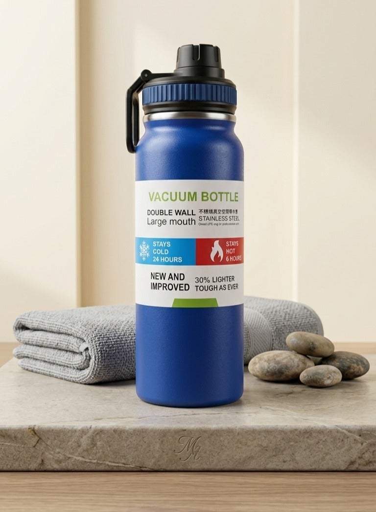 Vacuum Insulated Gym Water Bottle, Stain-less Steel Leakproof Double-Walled, BPA Free, Wide Mouth Sports Bottle with Handle