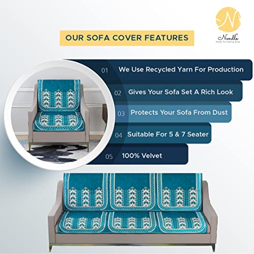 Nendle Luxurious Soft Velvet Abstract Design Sofa Cover 3 Seater and 2 Seater Slipcover Protector for L Shape Sofa Cover 5 Seater (Pack of 4, Sky Blue) - Image 5