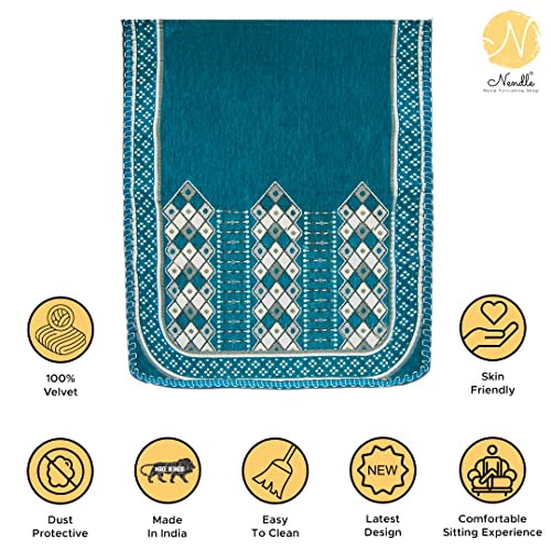 Nendle Luxurious Soft Velvet Abstract Design Sofa Cover 3 Seater and 2 Seater Slipcover Protector for L Shape Sofa Cover 5 Seater (Pack of 4, Sky Blue) - Image 3