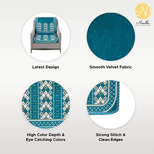 Nendle Luxurious Soft Velvet Abstract Design Sofa Cover 3 Seater and 2 Seater Slipcover Protector for L Shape Sofa Cover 5 Seater (Pack of 4, Sky Blue) - Image 4