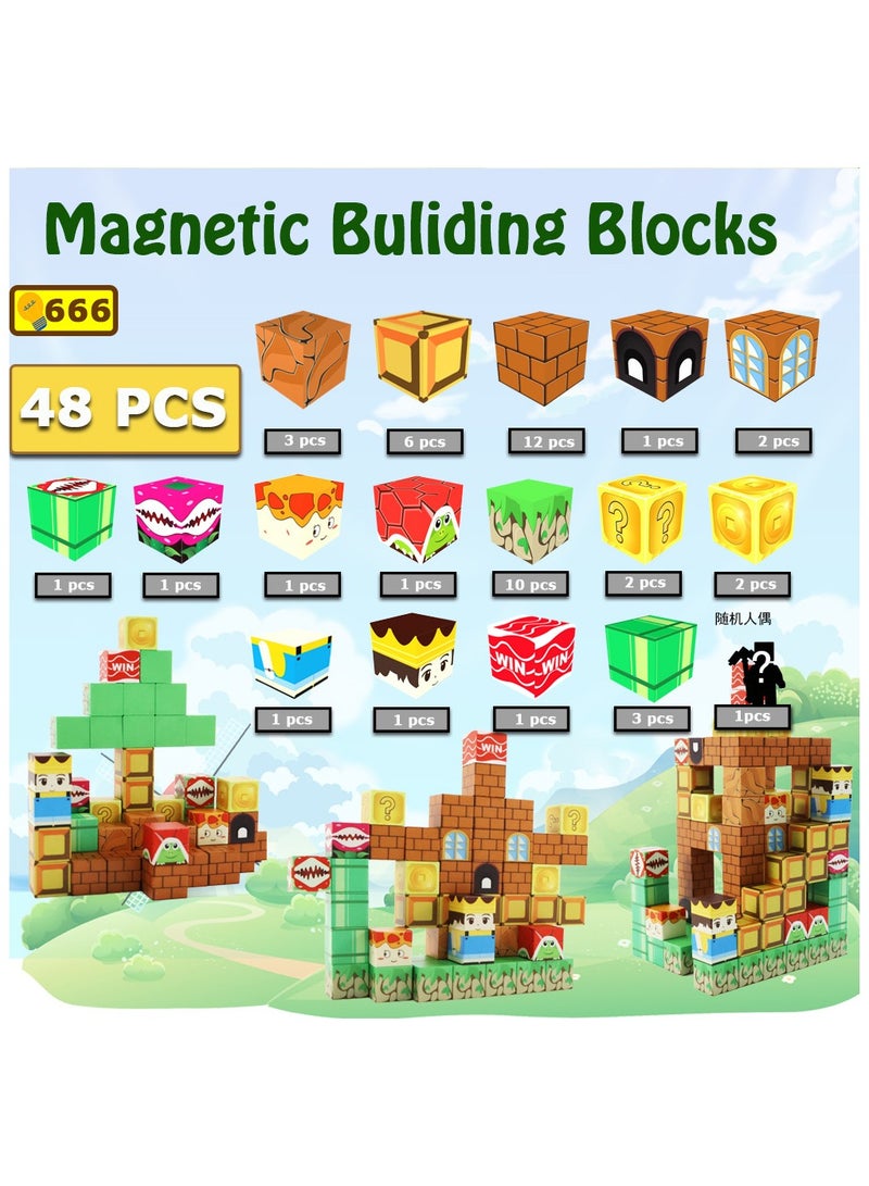 AirYoung 48PCS Magnetic Blocks,Build Mine World Set,Magnetic Blocks Building,Magnetic Tiles,Magnetic Construction Cube Toys,STEM Montessori Sensory Toys for Toddlers - Image 3