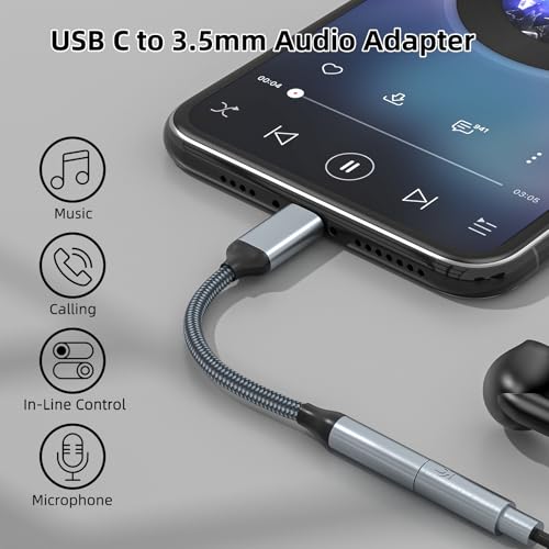 TIPSEAN USB C to 3.5mm Headphone Jack Adapter(2 Pack), USB-C to Aux Audio Dongle Cable for iPhone 17 Pro Max/17 Pro, 16/15 Pro Max, 16/15 Pro, Galaxy S23-S21 Ultra, Pixel, iPad Pro, MacBook (Gray) - Image 2