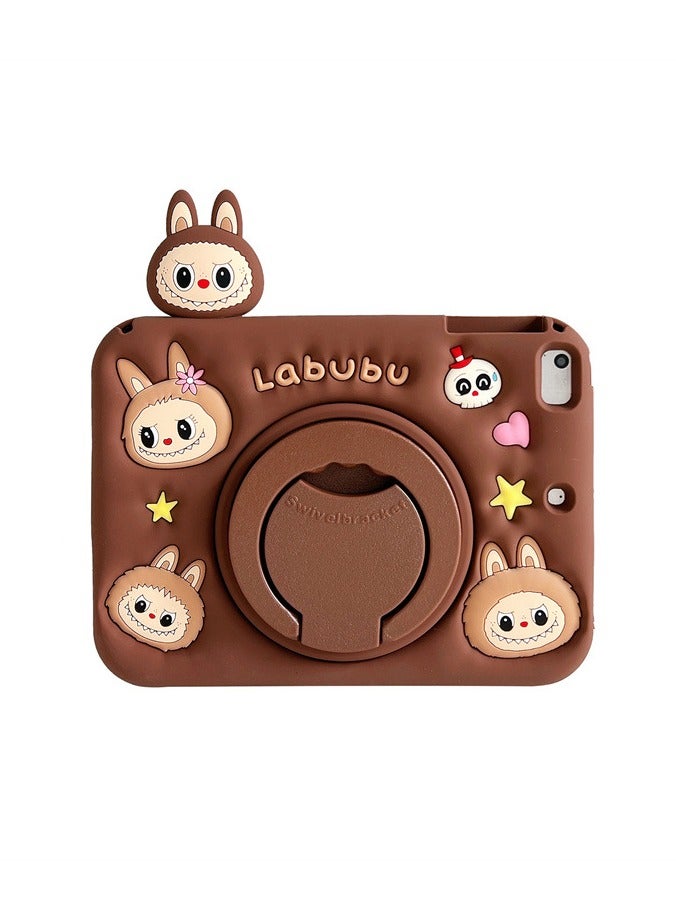 general Compatible with iPad A16 11th  2025- Cute Cartoon Silicone Case with Labubu Pattern | 360° Rotating Stand | Full-Body Protective Cover - Image 1