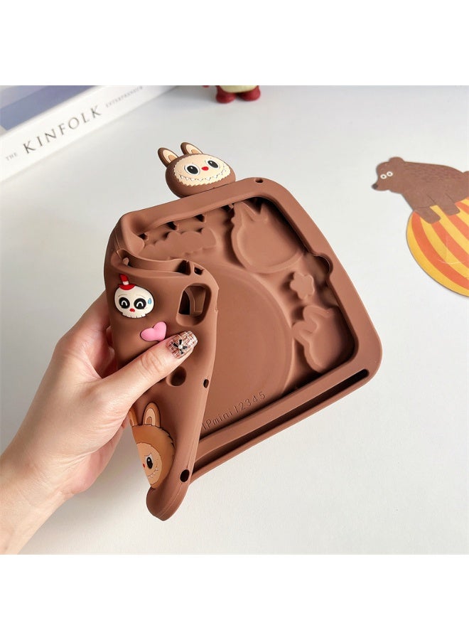 general Compatible with iPad A16 11th  2025- Cute Cartoon Silicone Case with Labubu Pattern | 360° Rotating Stand | Full-Body Protective Cover - Image 3