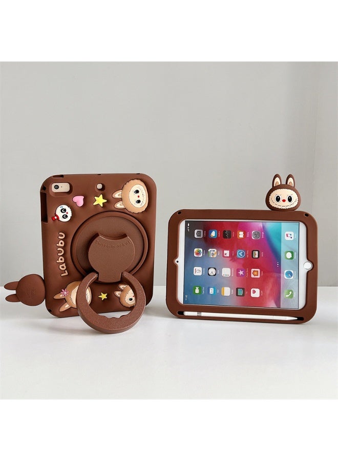general Compatible with iPad A16 11th  2025- Cute Cartoon Silicone Case with Labubu Pattern | 360° Rotating Stand | Full-Body Protective Cover - Image 2