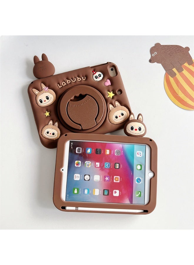 general Compatible with iPad A16 11th  2025- Cute Cartoon Silicone Case with Labubu Pattern | 360° Rotating Stand | Full-Body Protective Cover - Image 4