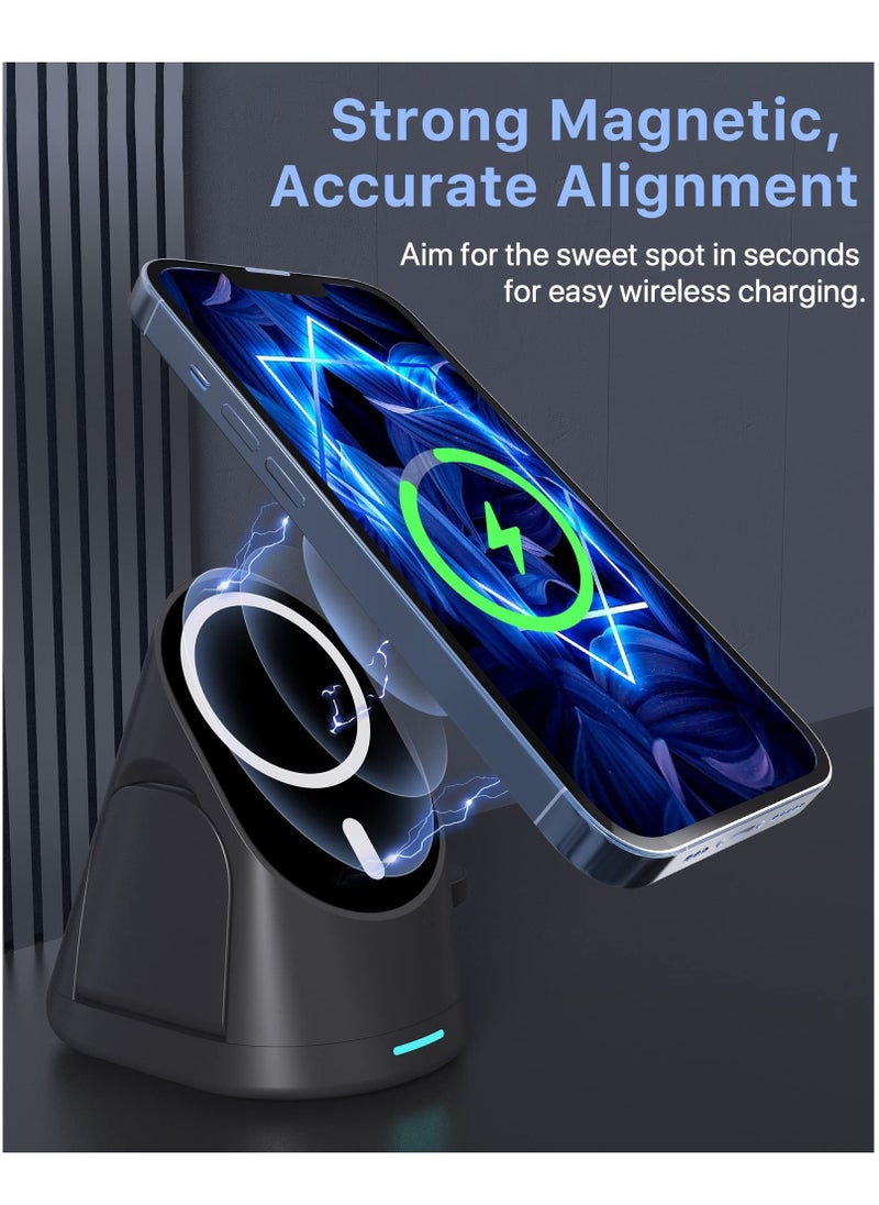 Excefore - Magnetic Wireless Charger, 3 in 1 Foldable Wireless Charger Station, 15W Fast Charging Dock Stand for MagSafe iPhone 14/13/13 Pro/13 Pro Max/12 mini/12/12 Pro/iWatch 6/5/4/3/2/Airpods 2/Pro - Image 1