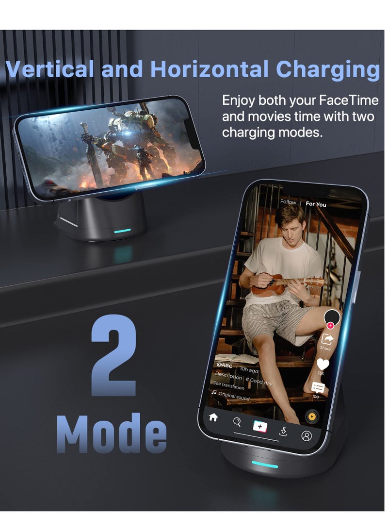 Excefore - Magnetic Wireless Charger, 3 in 1 Foldable Wireless Charger Station, 15W Fast Charging Dock Stand for MagSafe iPhone 14/13/13 Pro/13 Pro Max/12 mini/12/12 Pro/iWatch 6/5/4/3/2/Airpods 2/Pro - Image 1