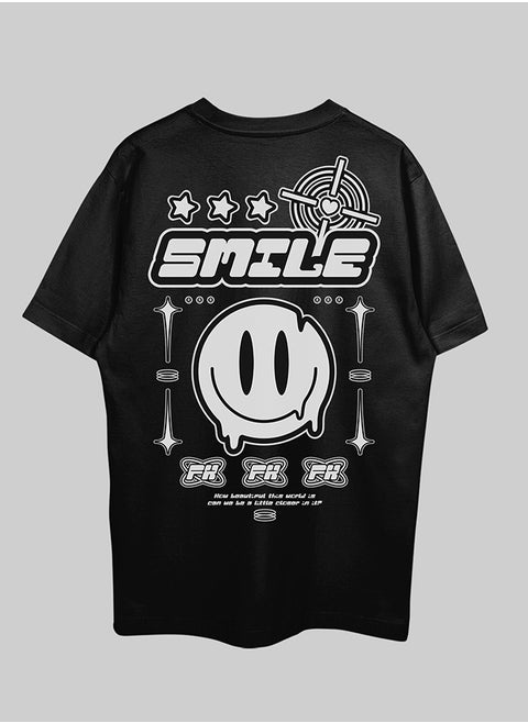 THREADCURRY Smile Oversized Drop Shoulder Cotton Loose Printed T-Shirt for Men