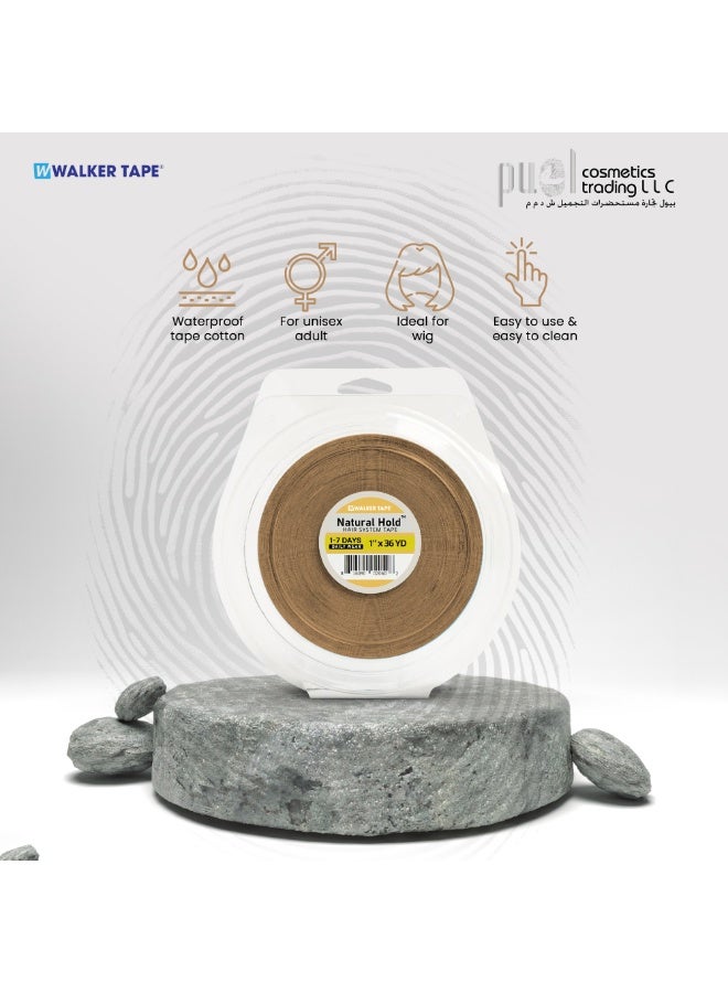 Walker Tape Natural Hold Tape Roll 1" x 36 Yds – Hypoallergenic Wig Adhesive for Poly Systems – Clear, Low-Residue, Daily Wear Hair System Tape – Semi-Dull Finish, Strong Hold, Easy Removal - Image 4