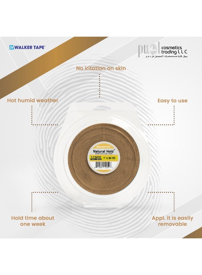 Walker Tape Natural Hold Tape Roll 1" x 36 Yds – Hypoallergenic Wig Adhesive for Poly Systems – Clear, Low-Residue, Daily Wear Hair System Tape – Semi-Dull Finish, Strong Hold, Easy Removal - Image 3