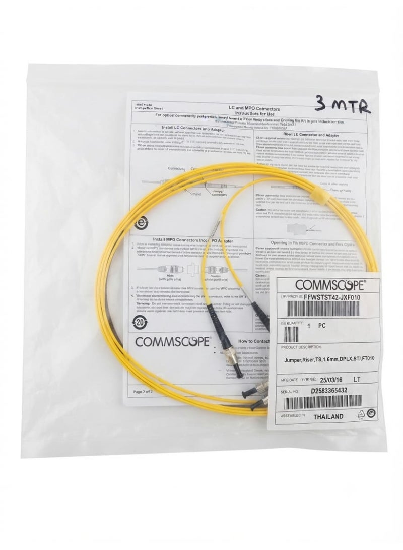 COMMSCOPE Duplex ST/ST Fiber Optic Jumper Cable, 3 Meters, Yellow, FFWSTST42-JXF010