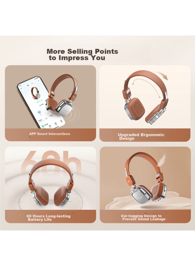 Ikf R2 Retro Headphones Bluetooth Wireless Trendy Little Red Book Hot Girl Photo Shoot Small Head Lightweight Meridian Wind American Korean Style Earphones Silver Brown - Image 3