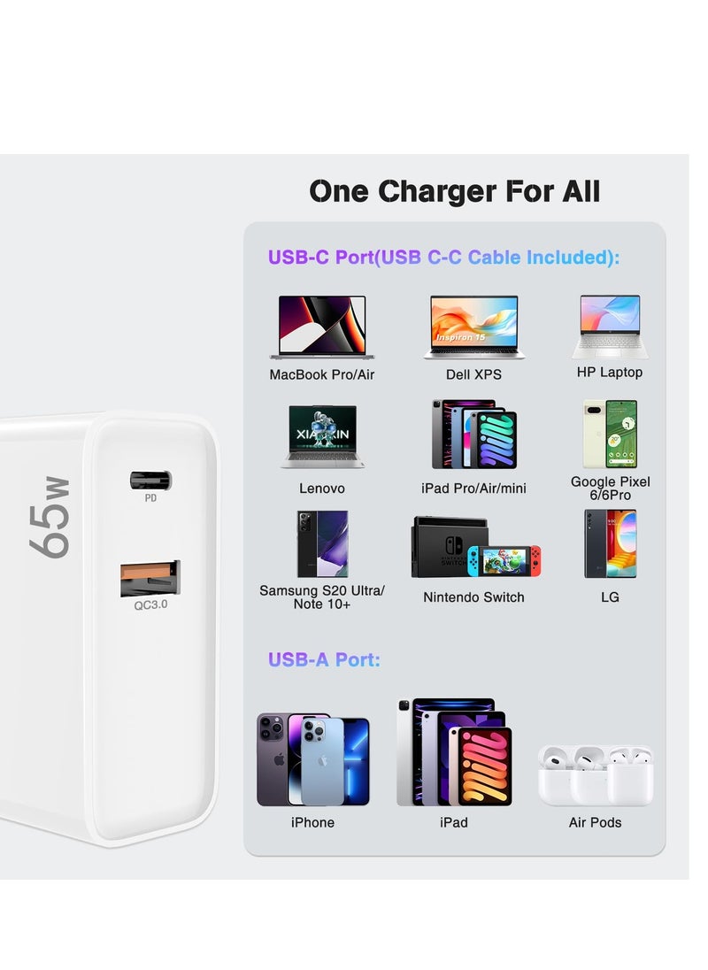 65W USB C Charger, PD QC 3.0 Fast Charging Type C Wall Charger Block,  Power Adapter for iPhone 16 15  Pro Max iPad Pro AirPods Samsung S23 Google Pixel Tablet Switch