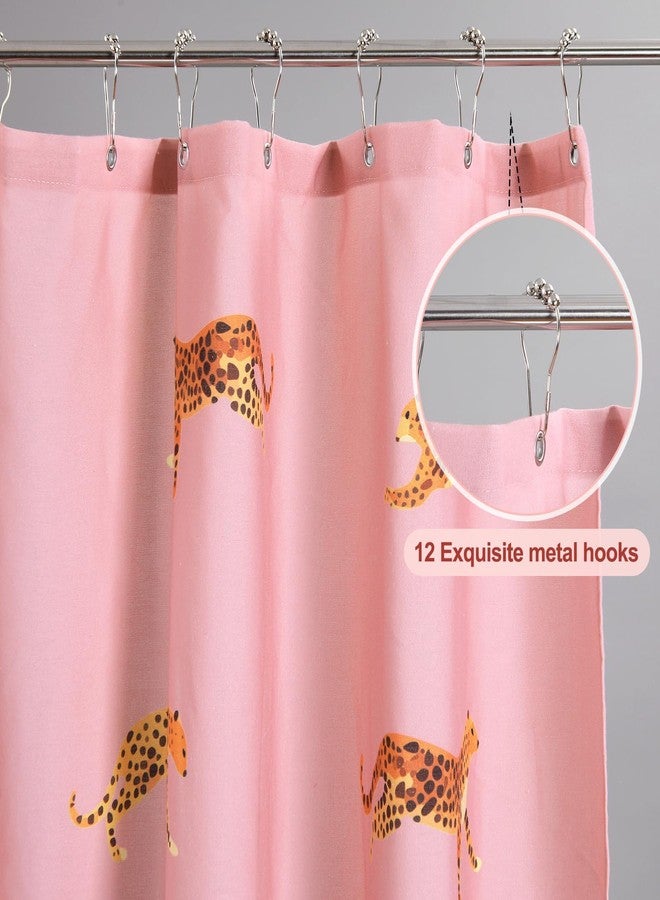 Mindsoft Leopard Shower Curtain for Bathroom 72 x 72 Inch Pink Tropical Animal Print Cotton Curtain with 12 Metal Hooks Waterproof Bathroom Decoration for Home Cheetah Trendy Style Bath Accessories - Image 4