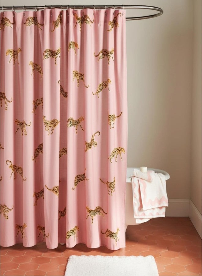 Mindsoft Leopard Shower Curtain for Bathroom 72 x 72 Inch Pink Tropical Animal Print Cotton Curtain with 12 Metal Hooks Waterproof Bathroom Decoration for Home Cheetah Trendy Style Bath Accessories - Image 1
