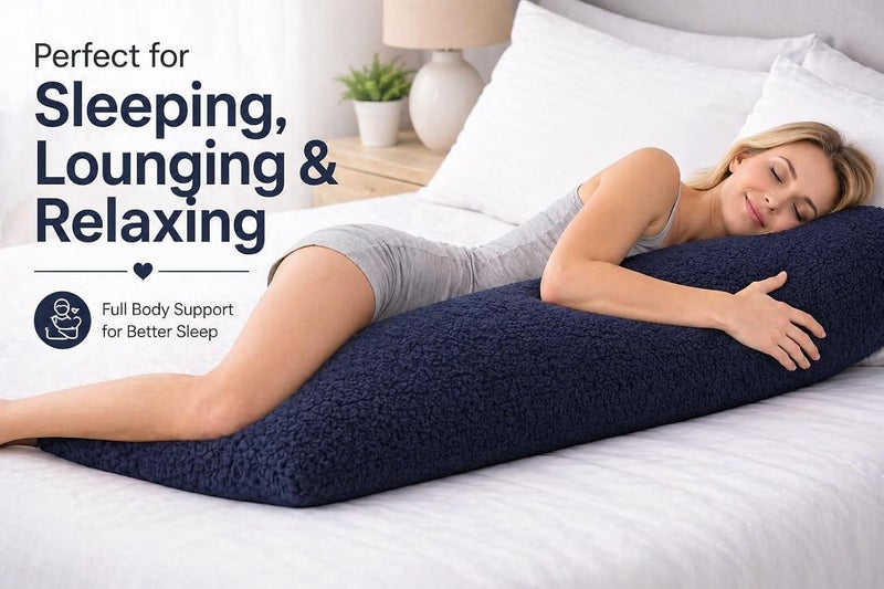 Reafort Ultra Soft Sherpa Body Pillow Cover/Case with Zipper Closure 21"x54" (21"x54" Body Pillow Cover, Navy) - Image 4