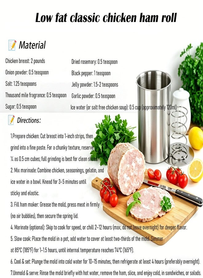 LYW Stainless Steel Ham Maker Meat Press with Thermometer,Homemade Lunch Meat Maker Mold with Spring-Loaded Platen for Cold Cuts, Meatloaf, and Sandwich Making - Image 4