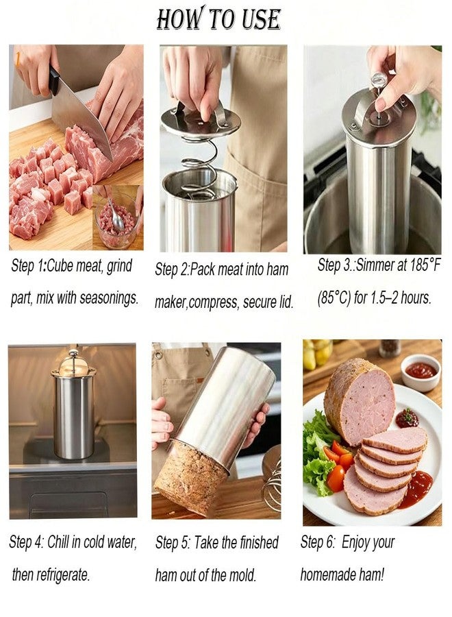 LYW Stainless Steel Ham Maker Meat Press with Thermometer,Homemade Lunch Meat Maker Mold with Spring-Loaded Platen for Cold Cuts, Meatloaf, and Sandwich Making - Image 3