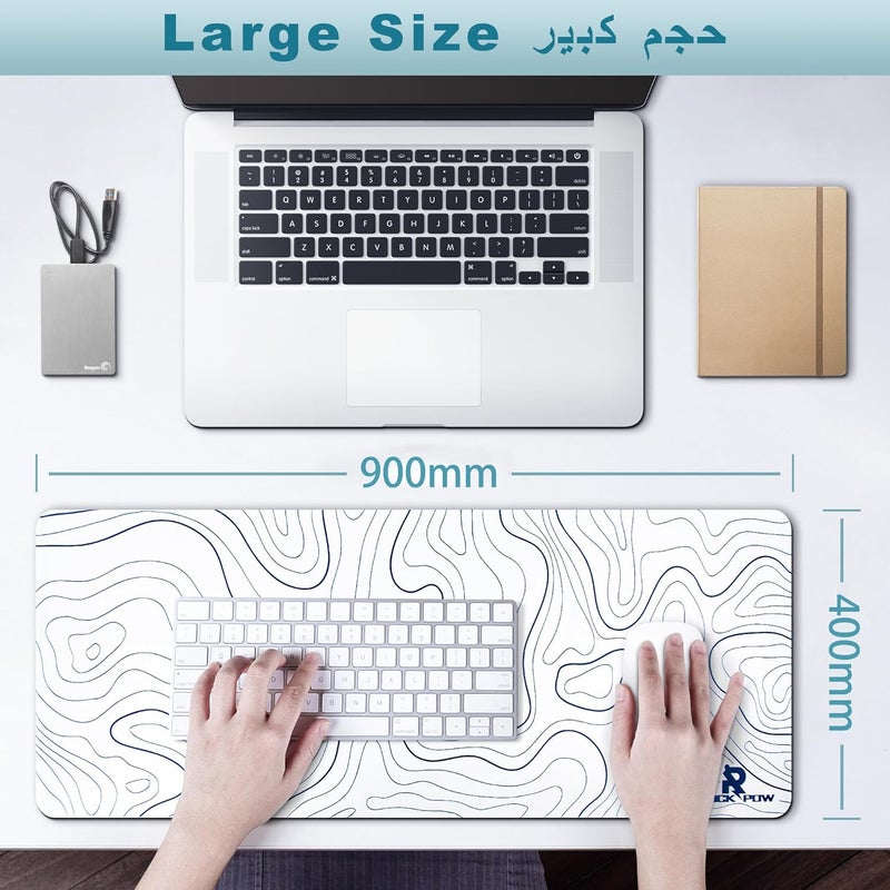 روك بو لوحة ماوس ألعاب كبيرة بسطح مضاد للانزلاق، 400 × 900 × 4 مم، قاعدة مطاطية سميكة مع حواف مخيطة مصممة للفأرة ولوحة المفاتيح، مناسبة للألعاب في المنزل والمكتب، باللون الأبيض - Image 4