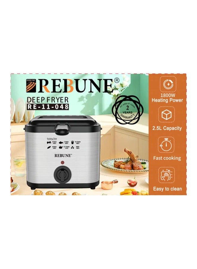 REBUNE Original Deep Fryer With View Window Stainless Steel Lid for Home 2.5 L 1800 W RE-11-048 Silver & Black - Image 4