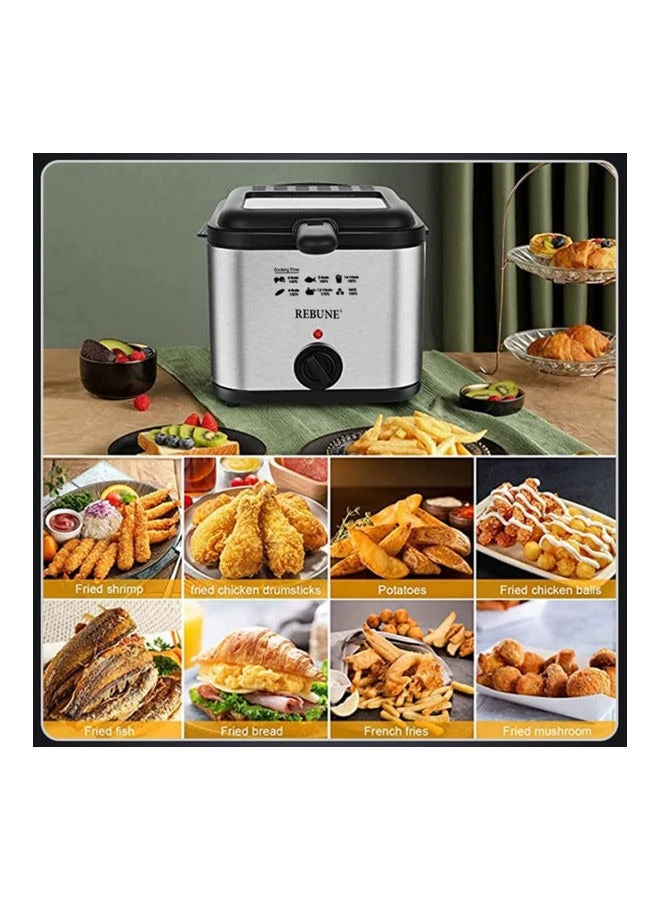 REBUNE Original Deep Fryer With View Window Stainless Steel Lid for Home 2.5 L 1800 W RE-11-048 Silver & Black - Image 2