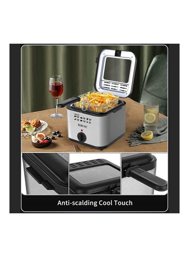 REBUNE Original Deep Fryer With View Window Stainless Steel Lid for Home 2.5 L 1800 W RE-11-048 Silver & Black - Image 3