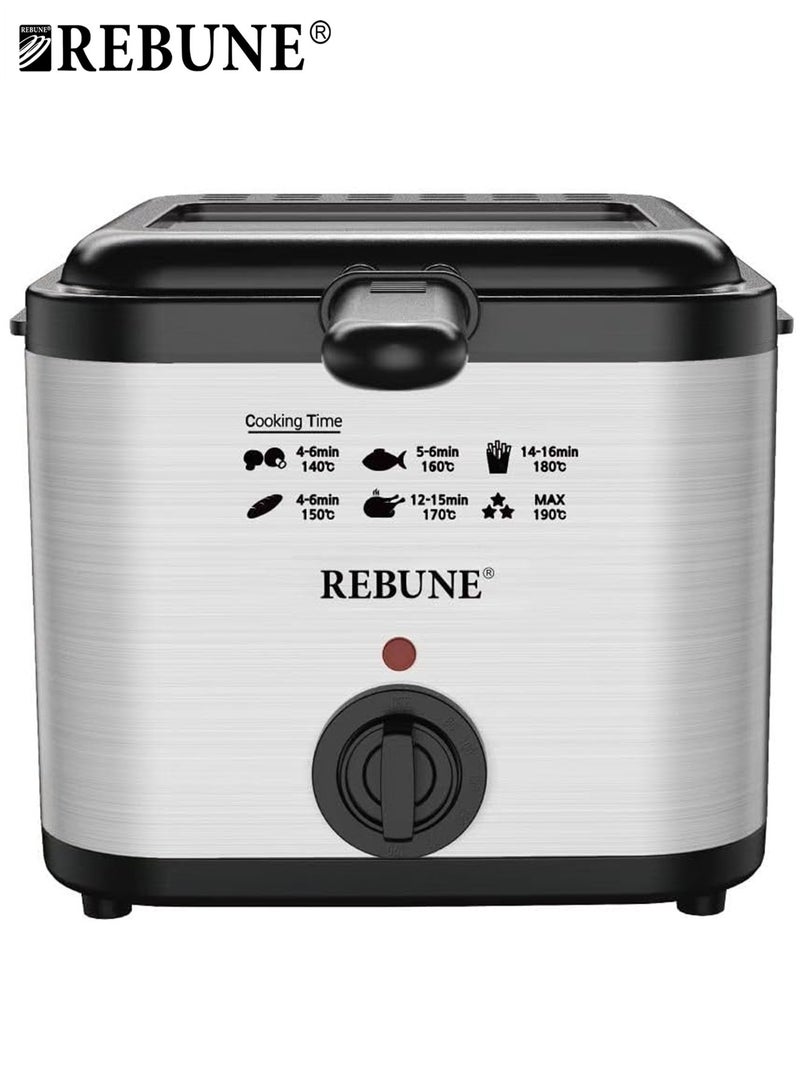 REBUNE Original Deep Fryer With View Window Stainless Steel Lid for Home 2.5 L 1800 W RE-11-048 Silver & Black - Image 1