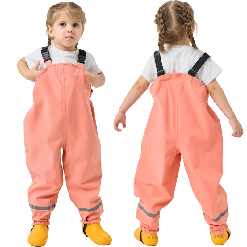 Fewlby Kids Rain Bib Pants, Toddlers Waterproof Suspender Dirty Proof Rain Wear - Image 1