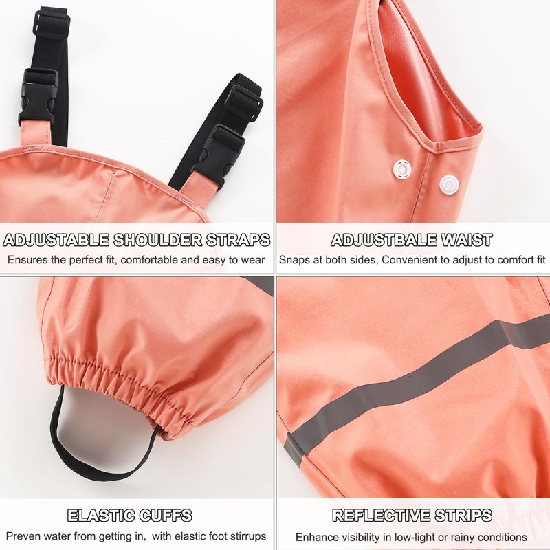 Fewlby Kids Rain Bib Pants, Toddlers Waterproof Suspender Dirty Proof Rain Wear - Image 4
