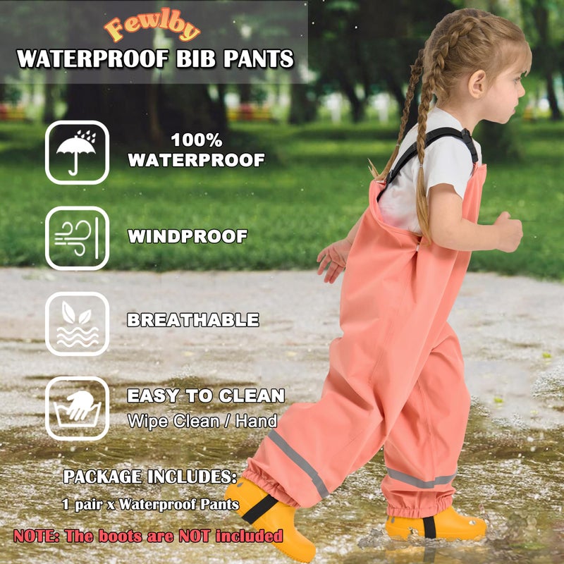 Fewlby Kids Rain Bib Pants, Toddlers Waterproof Suspender Dirty Proof Rain Wear - Image 2